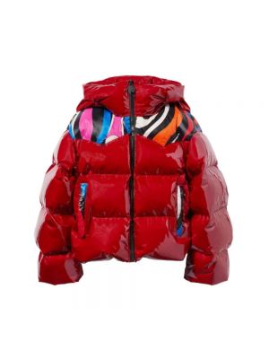 Pikowana kurtka puchowa z kapturem Emilio Pucci czerwona