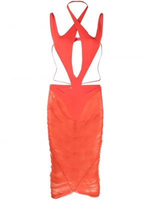 Průsvitné bavlněné koktejlové šaty bez rukávů Mugler - červená