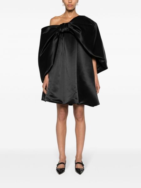 Oversized saténové koktejlové šaty s mašlí Simone Rocha černé