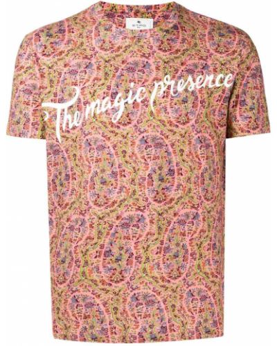 Bavlnené tričko s potlačou s paisley vzorom Etro ružová