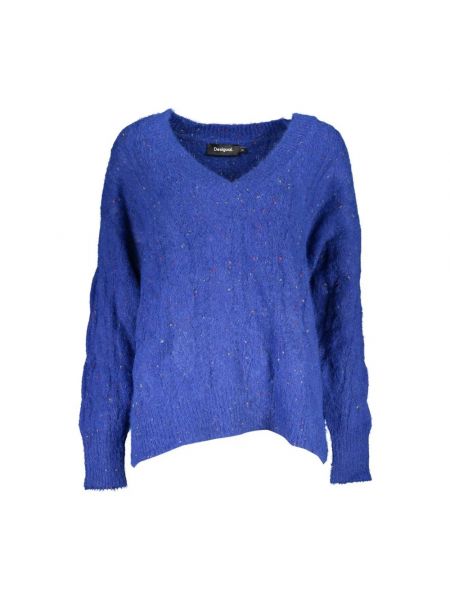 Sweter z dekoltem w serek Desigual niebieski