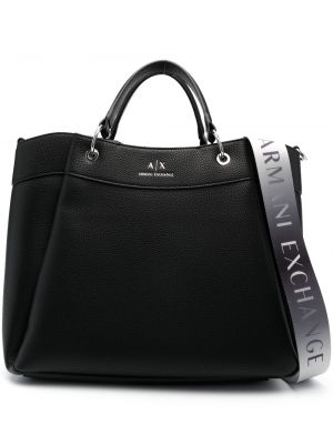 Kožená nákupná taška s potlačou Armani Exchange čierna