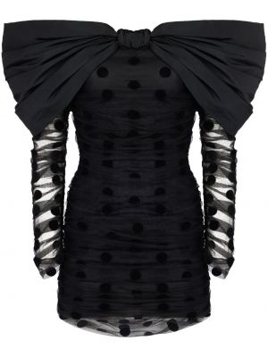 Oversized tylové koktejlové šaty s mašlí Nina Ricci černé