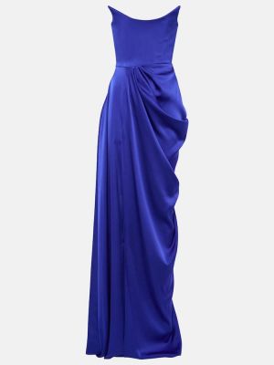 Drapované saténové dlouhé šaty Alex Perry modrá