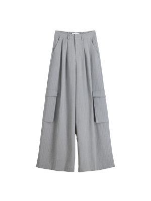 Меланжирани широки панталони тип „марлен“ Bershka сиво