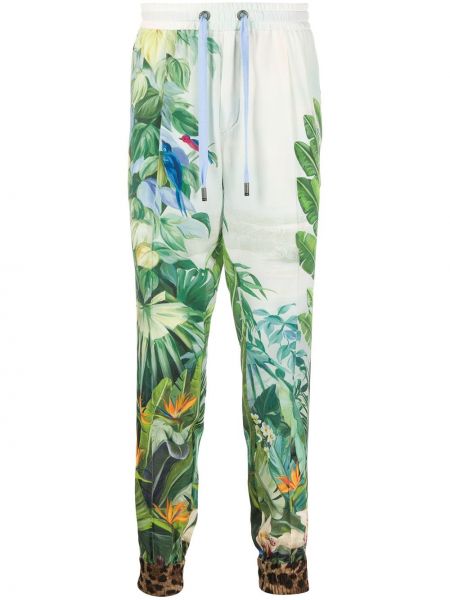 Teplákové nohavice s potlačou s tropickým vzorom Dolce & Gabbana zelená