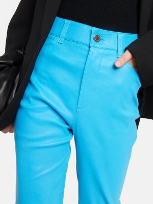 Kožené rovné kalhoty s vysokým pasem Stouls modré