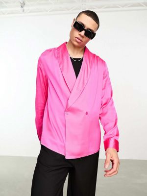 Атласная рубашка с длинным рукавом Asos розовая