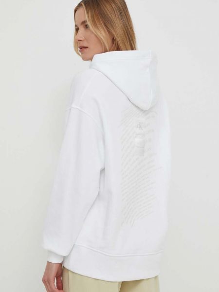 Pamut kapucnis melegítő felső Calvin Klein Jeans fehér