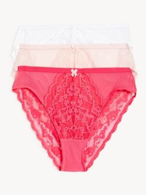 Womens M&S Collection 3pk Lace High Waisted High Leg Knickers - Hot , Hot  M&s Collection - Różowy