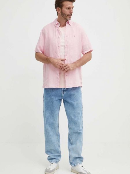 Пухова лляна сорочка на ґудзиках Tommy Hilfiger рожева