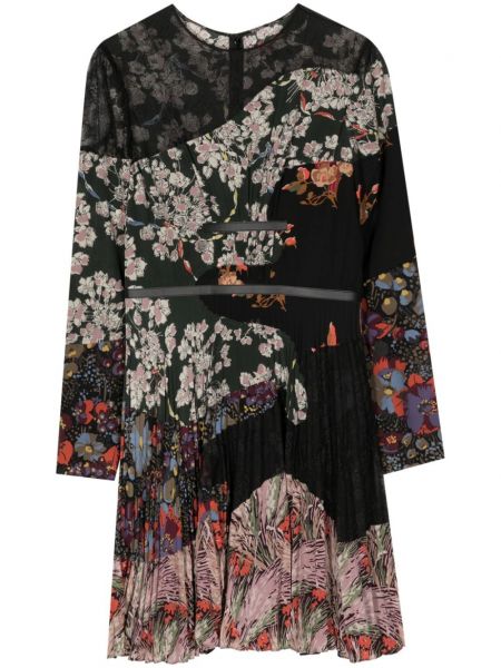 Květinové hedvábné šaty s potiskem Valentino Garavani Pre-owned černé