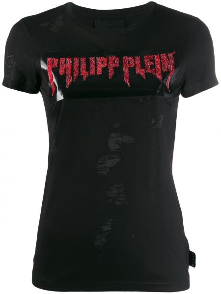 Viseltes hatású póló Philipp Plein fekete