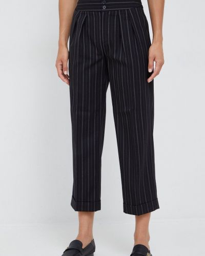 Lauren Ralph Lauren gyapjú nadrág női, fekete, magas derekú egyenes