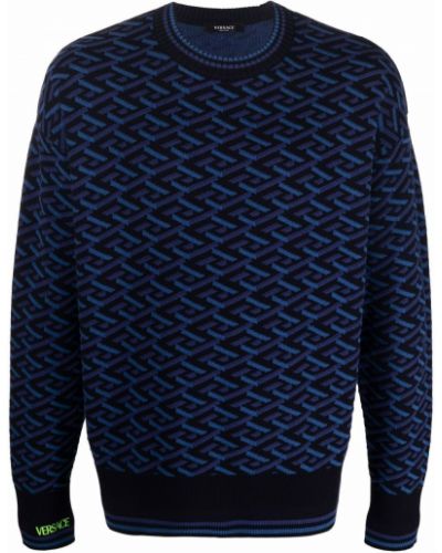 Jersey de tela jersey con estampado geométrico Versace azul