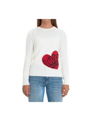 Sweter z okrągłym dekoltem Love Moschino biały