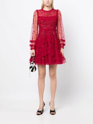 Mini suknele su blizgučiais Needle & Thread raudona