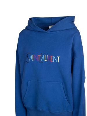 Pamučna hoodie s kapuljačom s vezom Saint Laurent plava