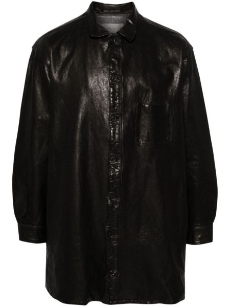 Kožený kabát Yohji Yamamoto černý