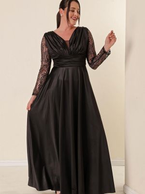 Rochie de seară din satin din tul plisată By Saygı negru