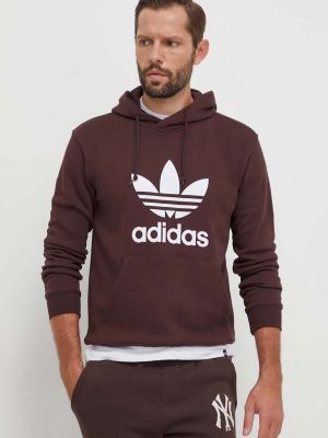 Коричневий бавовняний светр з капюшоном з принтом Adidas Originals
