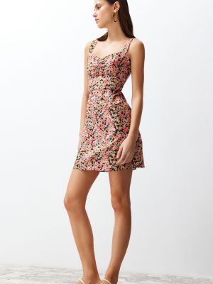 Pletena mini haljina s cvjetnim printom s printom Trendyol