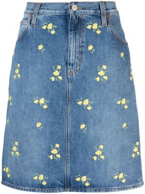 Spódnica jeansowa w kwiatki z nadrukiem Gucci niebieska