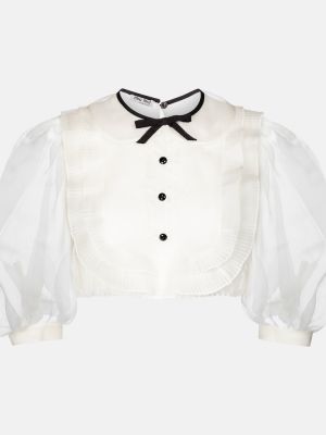 Укороченная шелковая блузка Miu Miu, белая