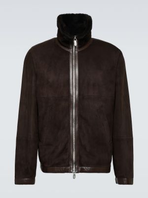 Kožna jakna od brušene kože Brunello Cucinelli smeđa