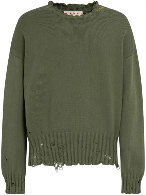 Пуловер с протрити краища Marni зелено