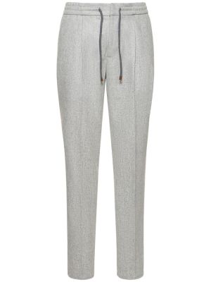 Flanelové vlněné sportovní kalhoty Brunello Cucinelli šedé
