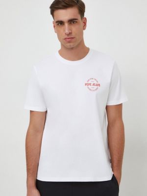 Koszulka bawełniana z nadrukiem Pepe Jeans biała