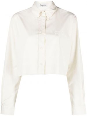 Βαμβακερό πουκάμισο με κέντημα Miu Miu λευκό