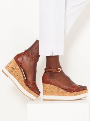 Sandale cu pană Camaieu maro