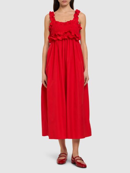 Bavlnené dlouhé šaty s volánmi Cecilie Bahnsen červená