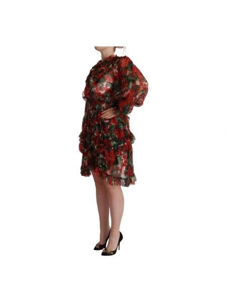 Jedwabna sukienka midi w kwiatki Dolce And Gabbana czerwona