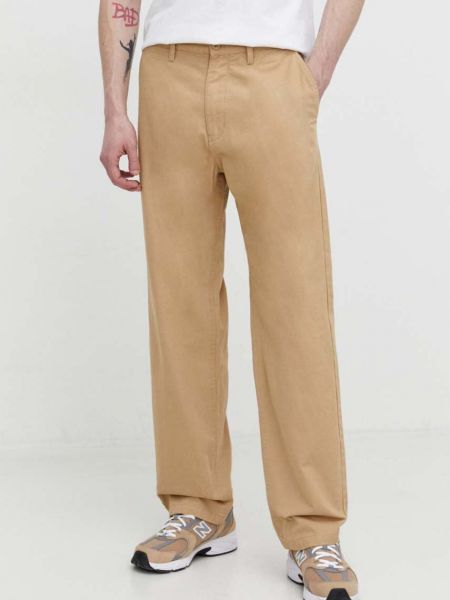Jednobarevné bavlněné kalhoty Quiksilver béžové