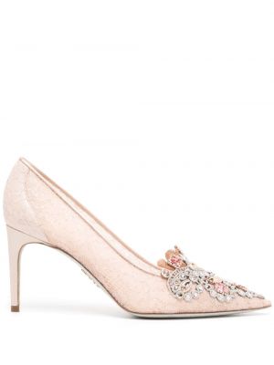 Кожени полуотворени обувки с кристали René Caovilla розово