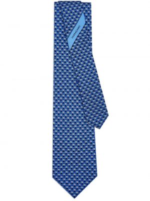 Μεταξωτή γραβάτα με σχέδιο Ferragamo μπλε