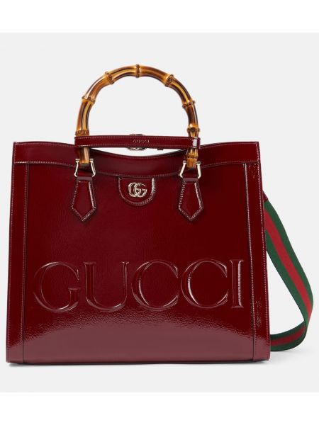Δερμάτινη τσάντα shopper από λουστρίνι Gucci κόκκινο