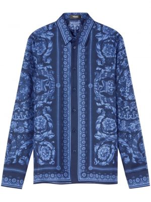 Копринена риза с принт Versace синьо