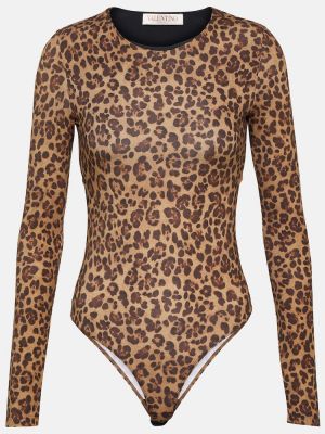 Leopardí body s potiskem jersey Valentino hnědý