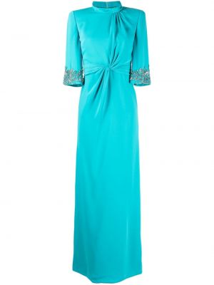 Вечерна рокля с мъниста от креп Jenny Packham синьо
