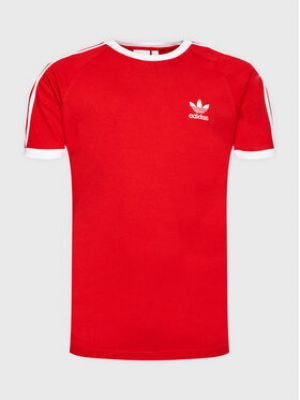 Koszulka bawełniana w paski Adidas czerwona