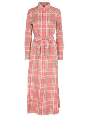 Sukienka długa w kratkę Polo Ralph Lauren różowa