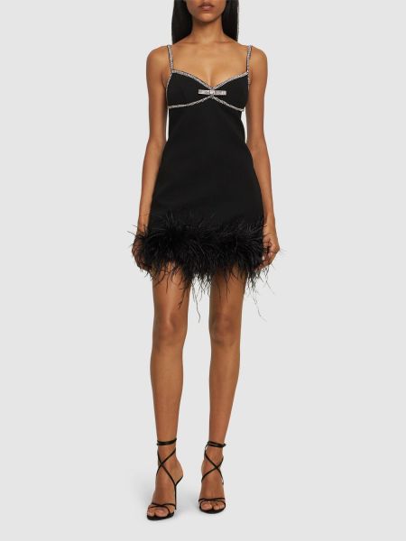 Sukienka mini w piórka z krepy Self-portrait czarna