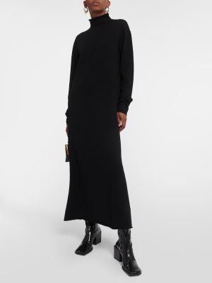 Vestido largo de cachemir con cuello alto con estampado de cachemira Jil Sander negro