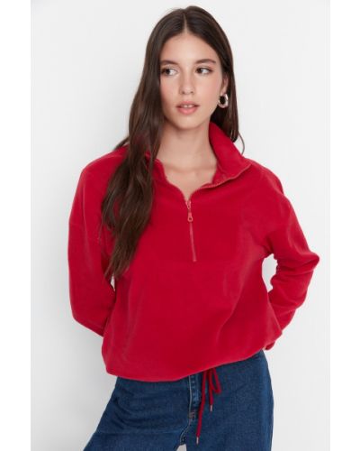 Dzianinowa bluza rozpinana Trendyol czerwona
