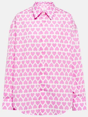 Camicia di cotone con stampa Ami Paris rosa
