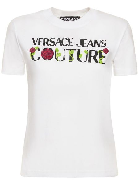 Tricou din bumbac din jerseu Versace Jeans Couture alb